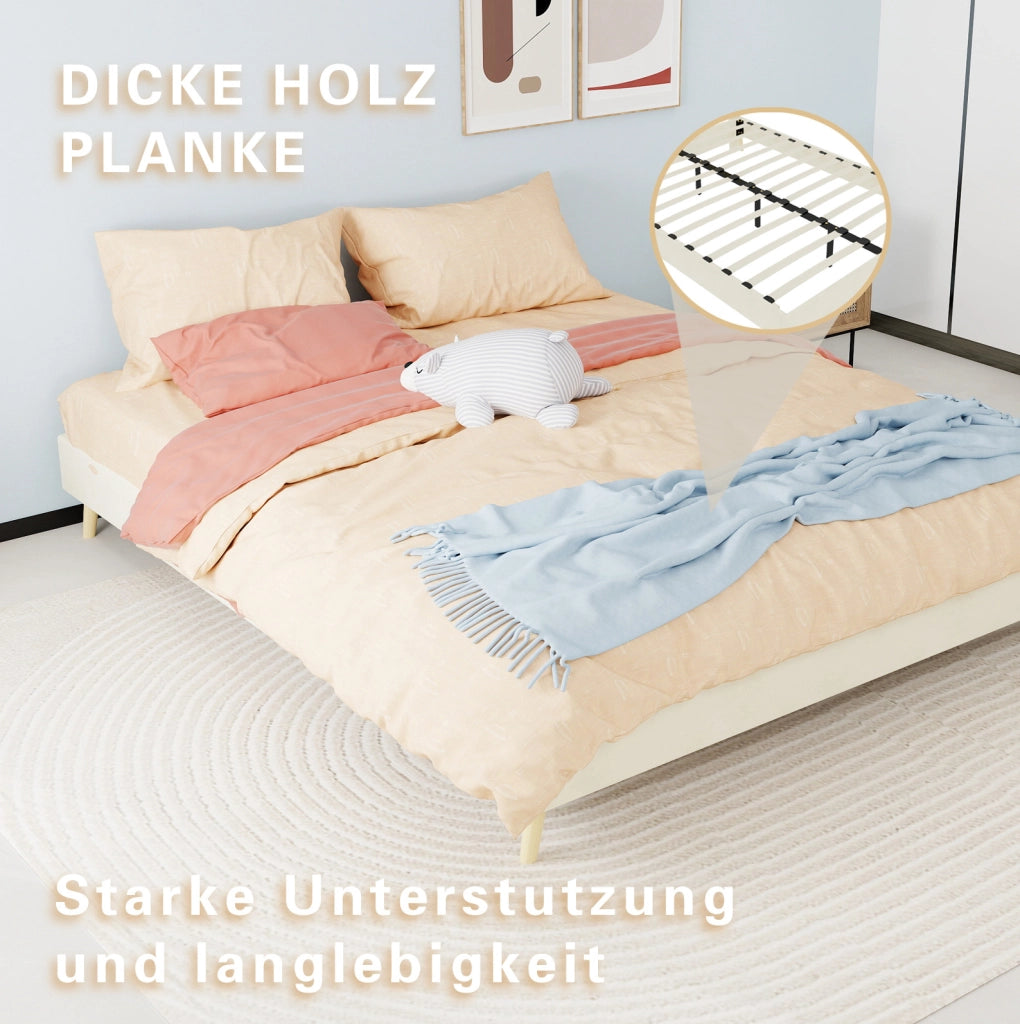 Letto a piattaforma 160x200 cm in velluto olandese beige