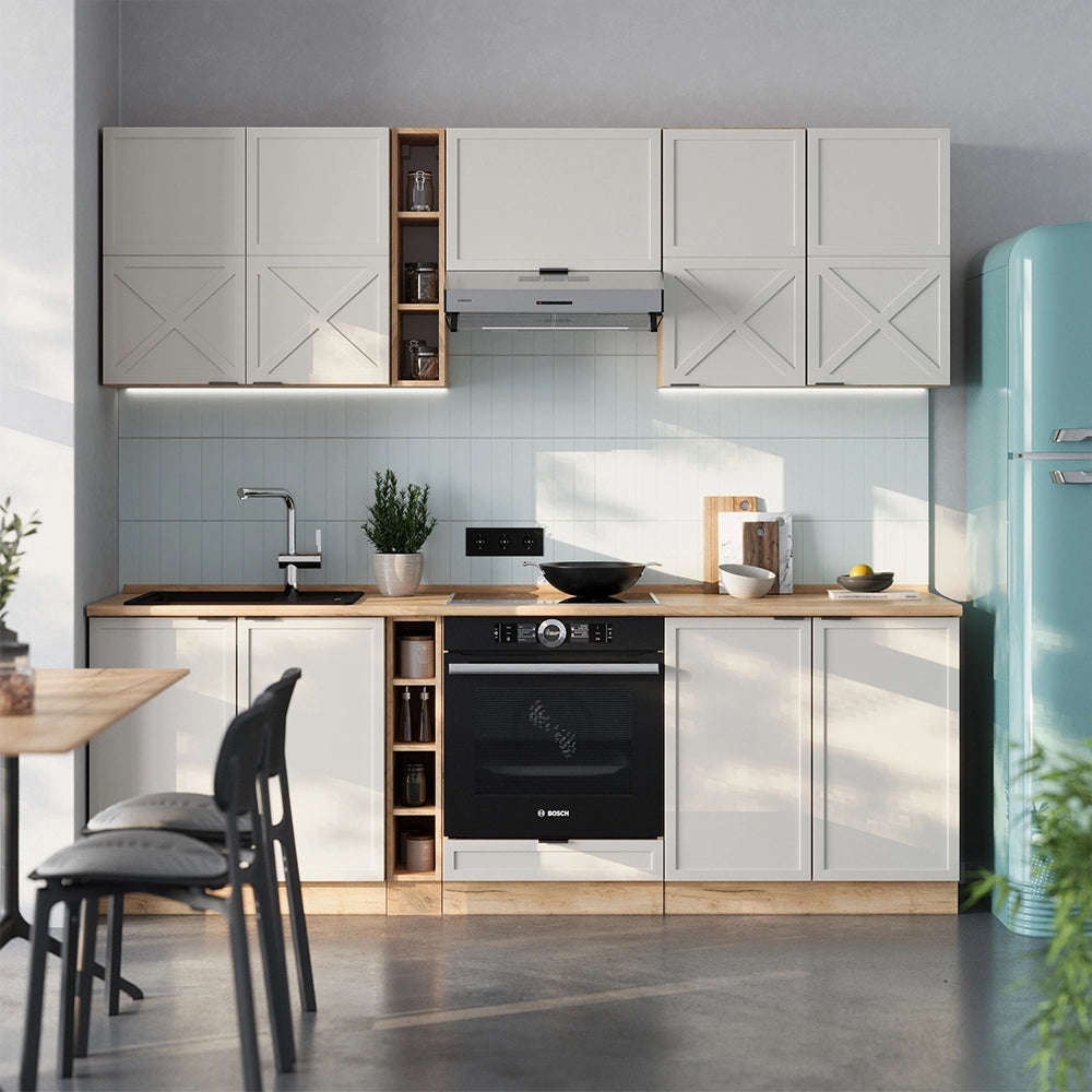 Cucina componibile Fame-Line GrigioBeige/Rovere dorato 235 cm, PL Rovere Vicco
