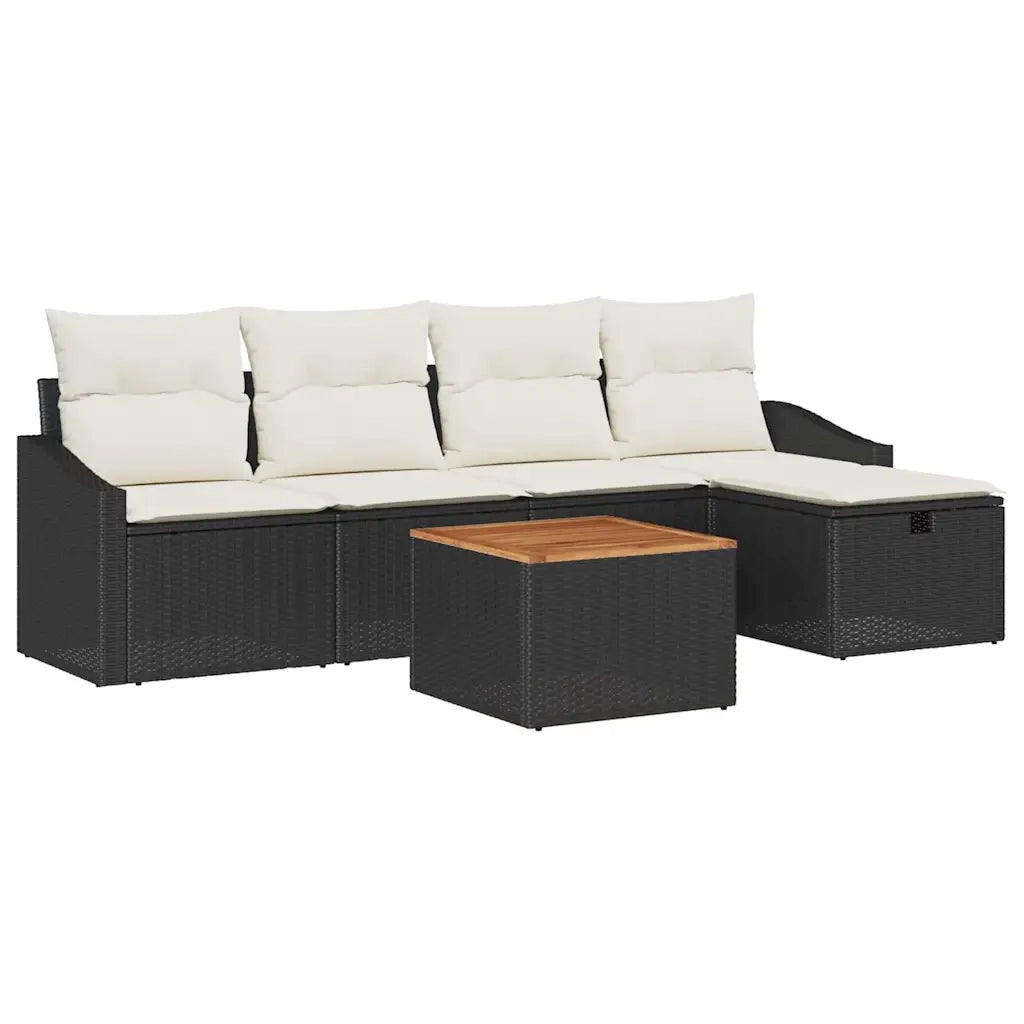 Set Divano da Giardino con cuscino 6 pcs Nero Poly Rattan