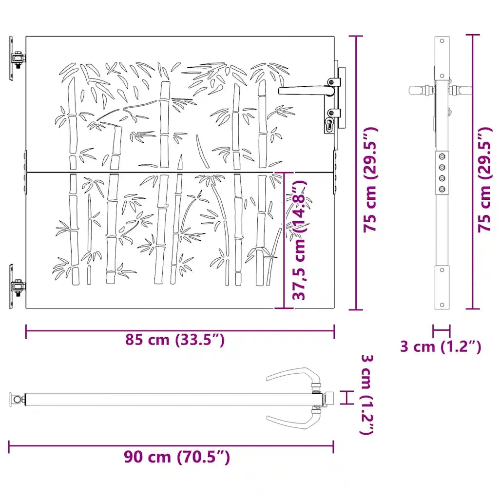 vidaXL Cancello da Giardino 85x75 cm in Acciaio Corten Design Bambù