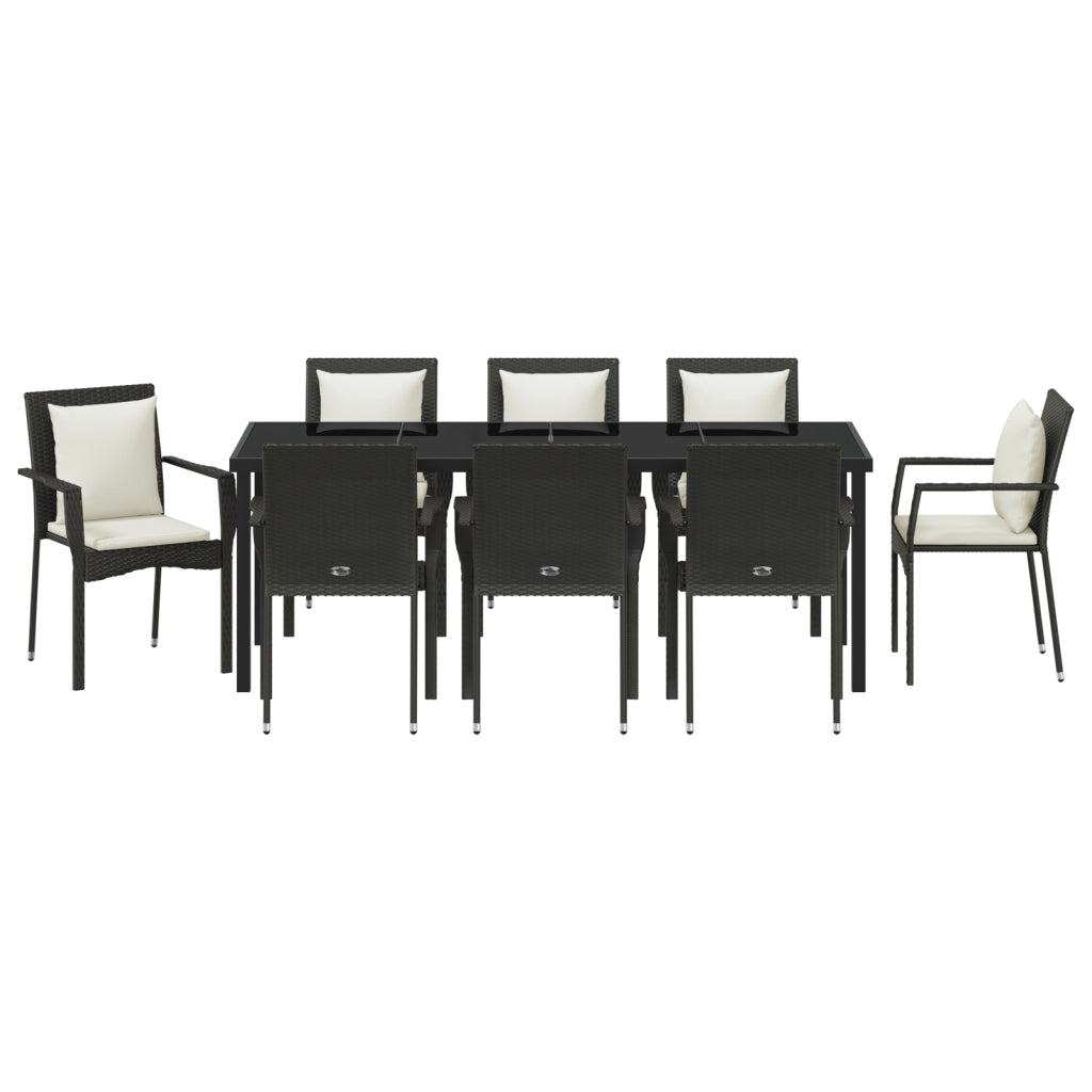 Set di Mobili da Pranzo da Giardino con Cuscini Nero Polyrattan