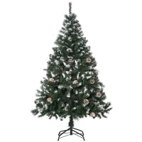 Albero di Natale Artificiale Innevato 150cm con 676 Rami e Pigne, Apertura Automatica e Base Pieghevole, Verde