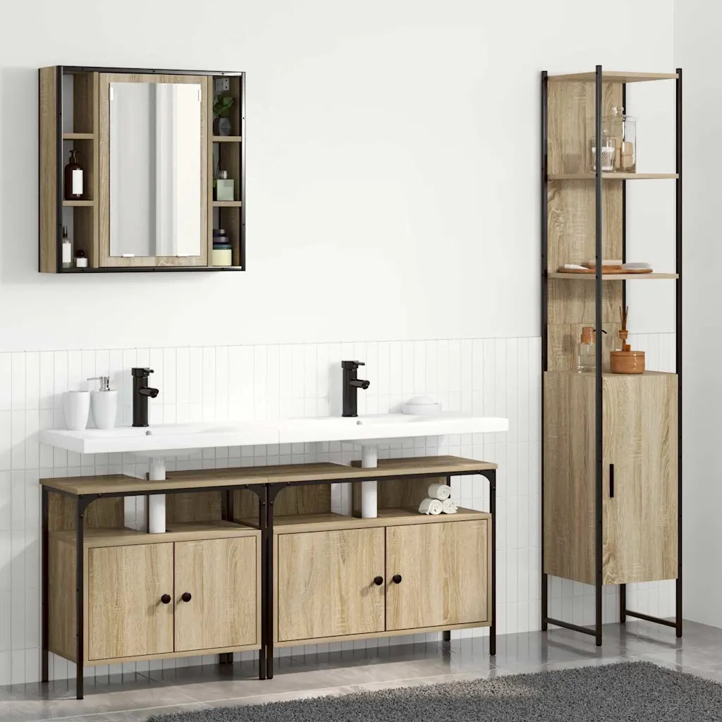 vidaXL Set di mobili per il bagno con lo scaffale 4 pcs rovere sonoma