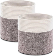Cesta a intrecciatura di cotone, contenitore di giocattoli per la camera dei bambini, cesta di stoccaggio, cesta per piante per soggiorno, camera da letto, 28 x 28 cm (D x H), marrone, confezione da 2.