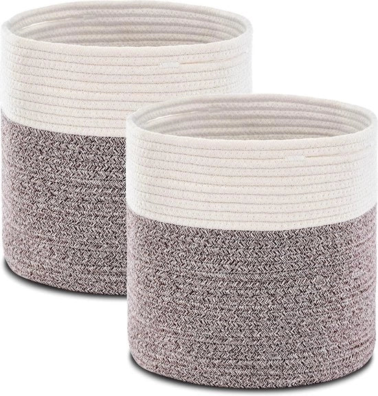 Cesta a intrecciatura di cotone, contenitore di giocattoli per la camera dei bambini, cesta di stoccaggio, cesta per piante per soggiorno, camera da letto, 28 x 28 cm (D x H), marrone, confezione da 2.
