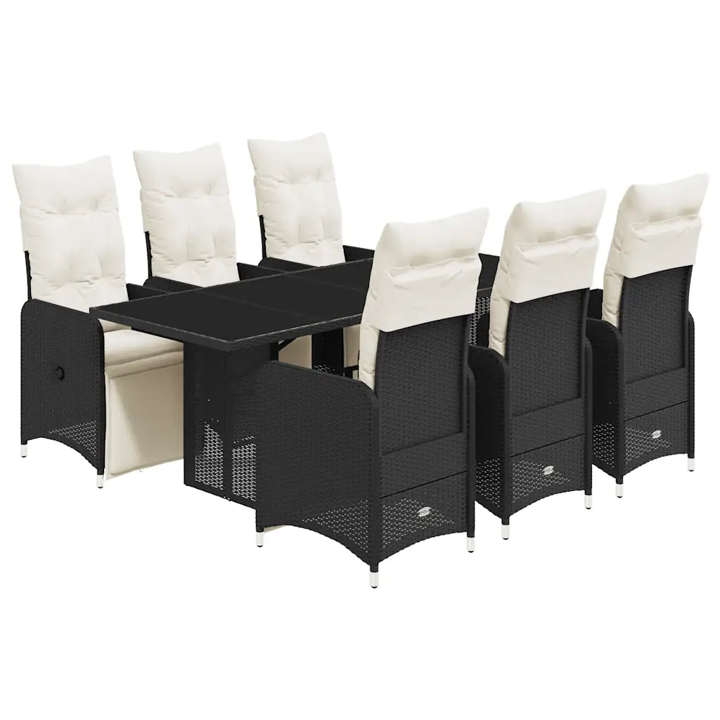 vidaXL Set da Bistrò da Giardino 7 pz con Cuscini Nero in Polyrattan