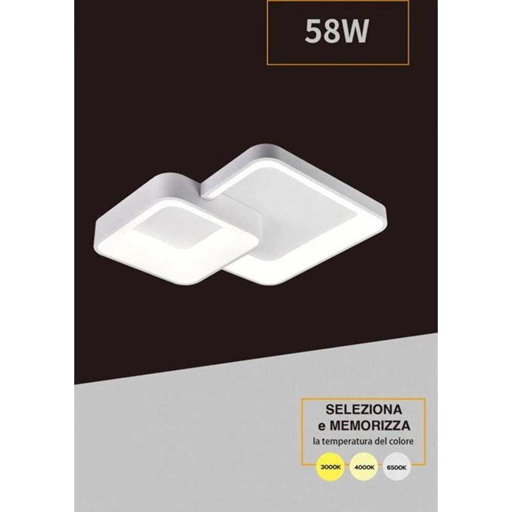 Trade Shop - Plafoniera Soffitto Led 58w 2 Quadrati Lampadario Cct 3 Colorazioni 3000k A 6500k C59-3c -