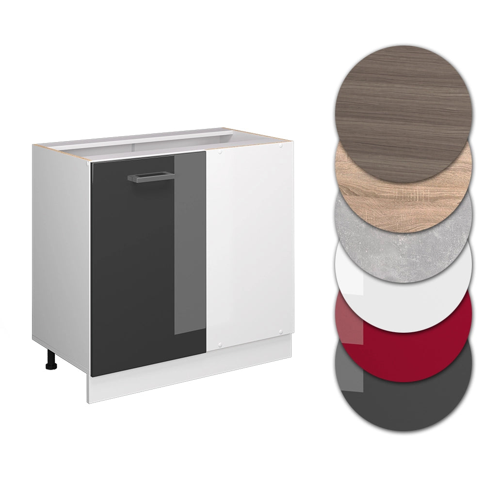 Mobile ad angolo cucina R-Line Antracite lucido/Bianco 86 cm senza piano di lavoro Vicco