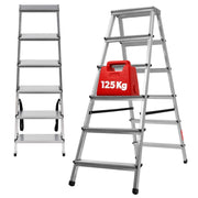 Scala in alluminio KADAX per uso domestico, 6 gradini, a doppia faccia, pieghevole