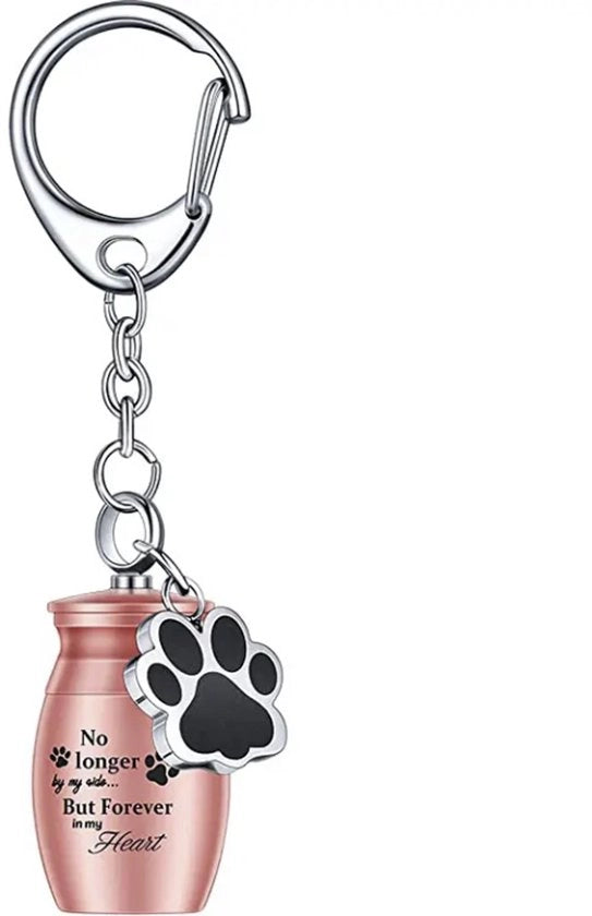 Mini Urna per Ceneri - Chiave con Afdruk di Zampa - Collana di Ricordo - Chiave con Afdruk di Zampa - Portachiave per Ceneri - Collana di Ricordo per Animali domestici - Colore: Rame / Rose Oro