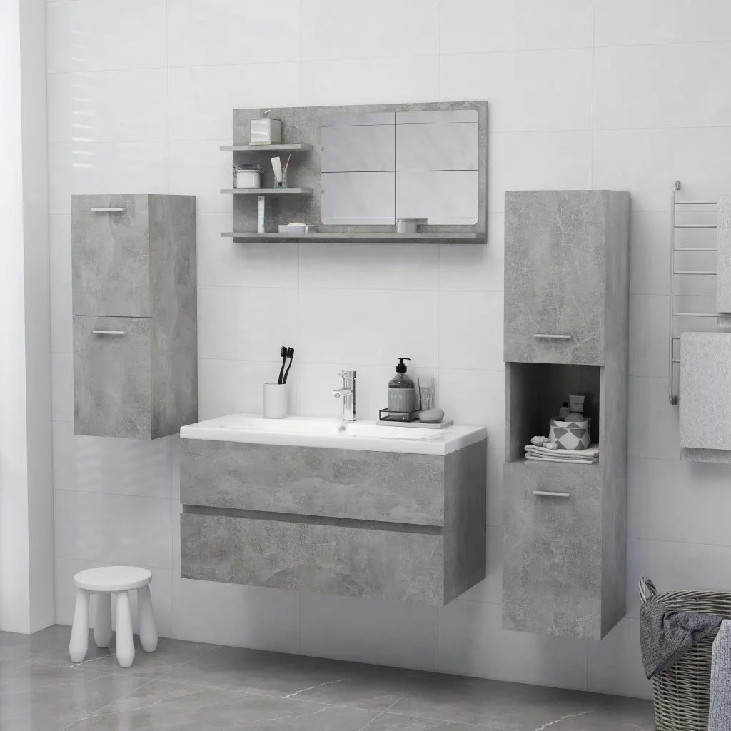 Specchio da Bagno Grigio Cemento 90x10,5x45cm Legno Multistrato 805019