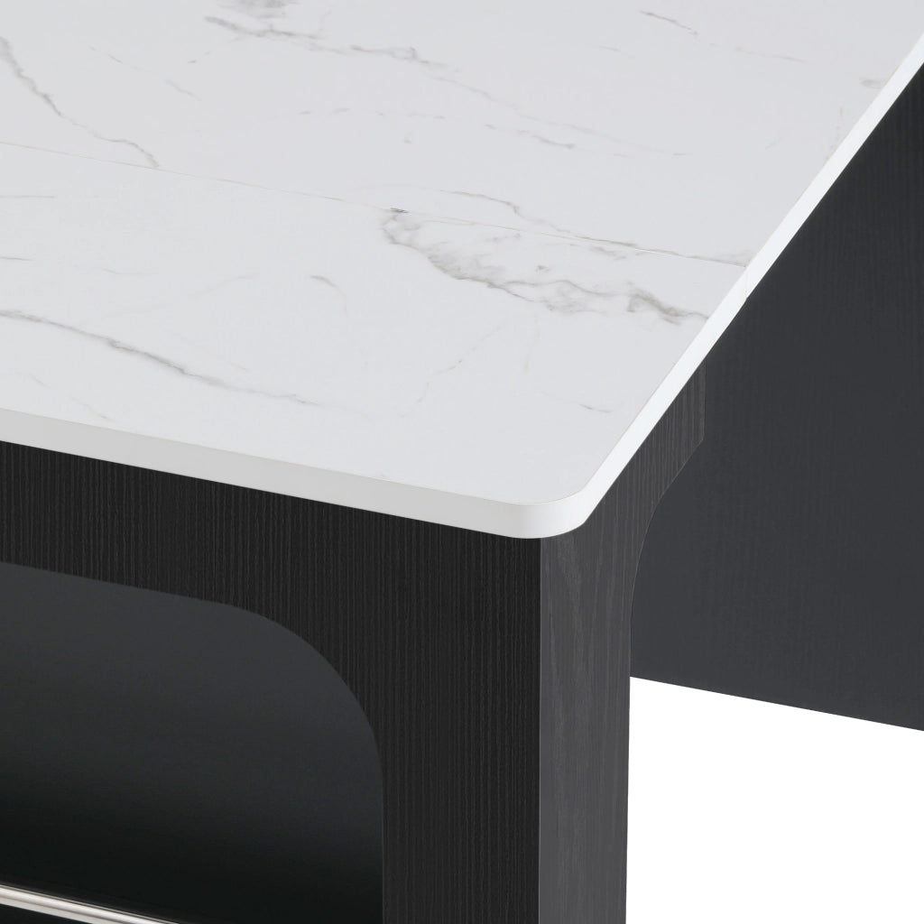 Tavolo allungabile per 4 persone con presa integrata 1 cassetto ripiani regolabili ante in vetro MDF bianco e nero