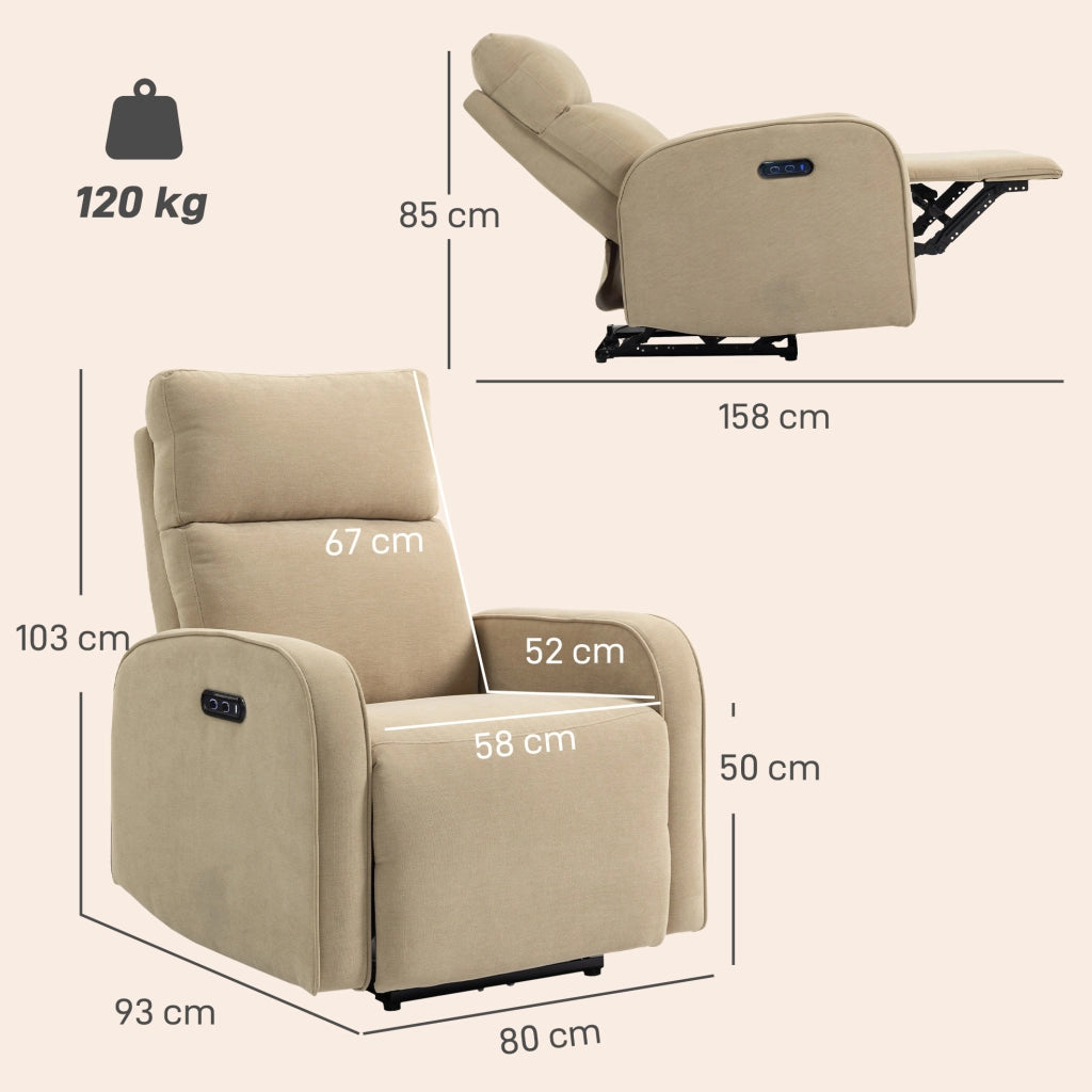 Poltrona Relax Elettrica Reclinabile ¨C Xylo ¨C Tessuto Ciniglia Beige con Poggiapiedi e Poggiatesta