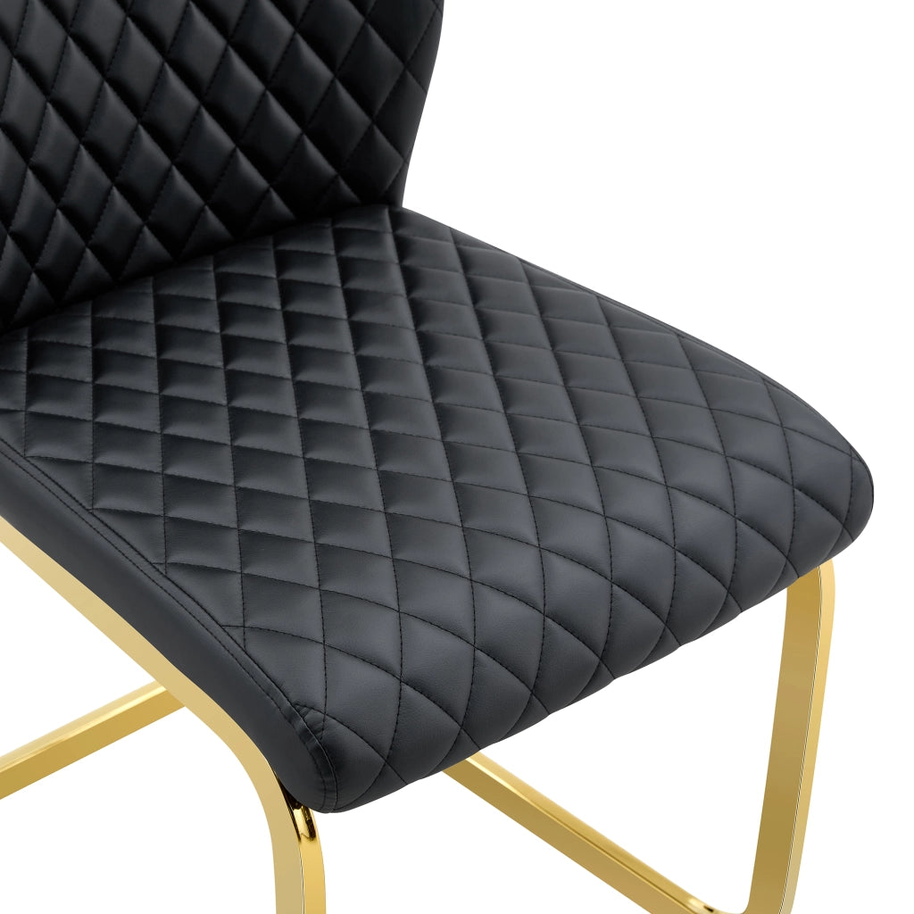 Set tavolo da pranzo e sedie con 1 tavolo rotondo e 2 sedie; in vetro temperato; metallo e PU nero e oro
