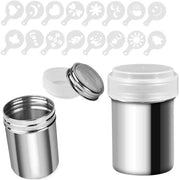 Set di 2 stroili in acciaio inossidabile, cacao, mesh, cappuccino, latte, grattugiante, shaker con foro, con 16 forme in rilievo per cuocere e preparare