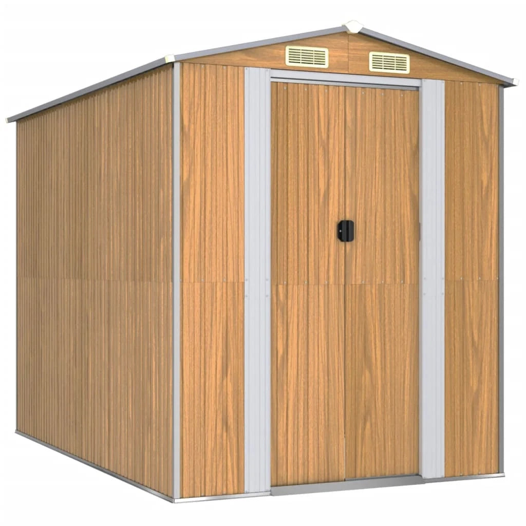 Casetta da giardino cabina ripostiglio casetta da esterno robusta casetta per attrezzi colore chiaro 192 x 274 x 223 cm acciaio zincato marrone 02_0022303