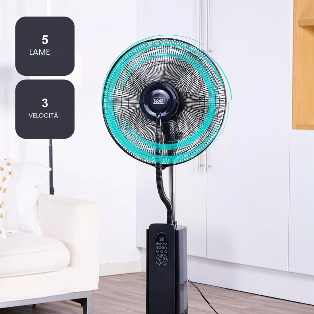 Black+decker - ventilatore a piantana con nebulizzatore 75w | 3 velocità | display digitale | oscillante | telecomando | serbatoio 2l