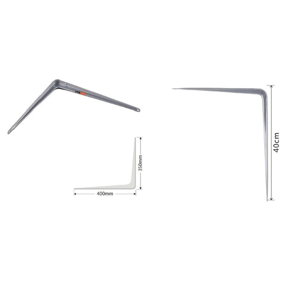 Trade Shop - Set 2pz Reggimensola Supporto Staffa Triangolo Mensola Metallo 40cm Grigio 91267 -