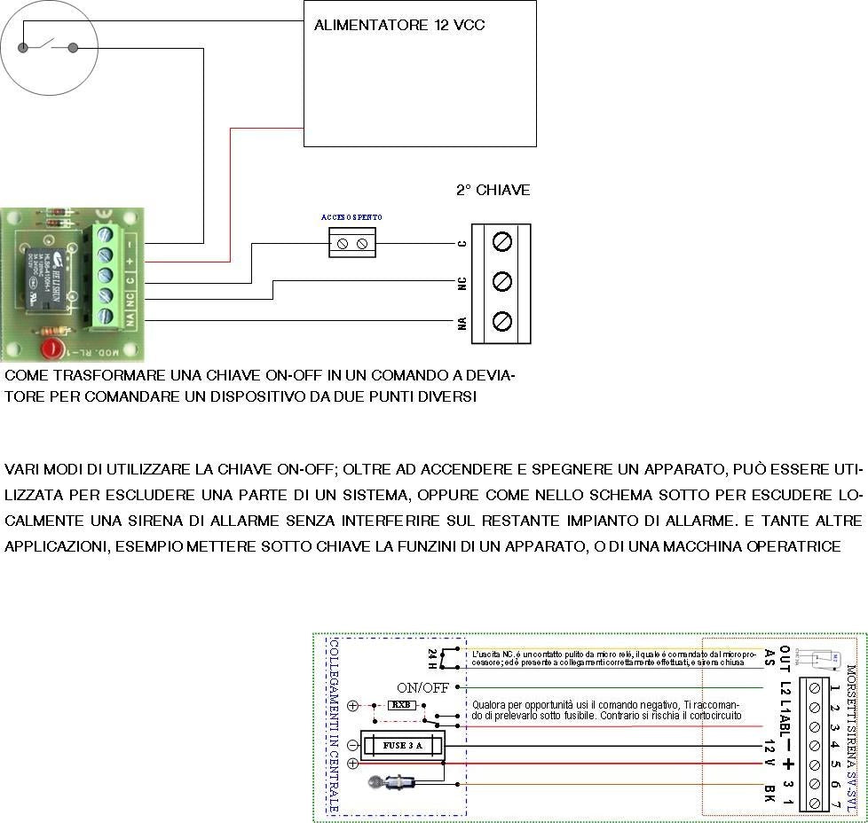 Chiave Sicurezza Per Allarme Doppio Profilo Interruttore 2 Posizioni ON-OFF Contatti NC/NA da 3 A Isolamento 230 V 2 Chiavi Sistema Antimpronta Utile Inserire Disinserire Sirena o Qualsiasi Apparato