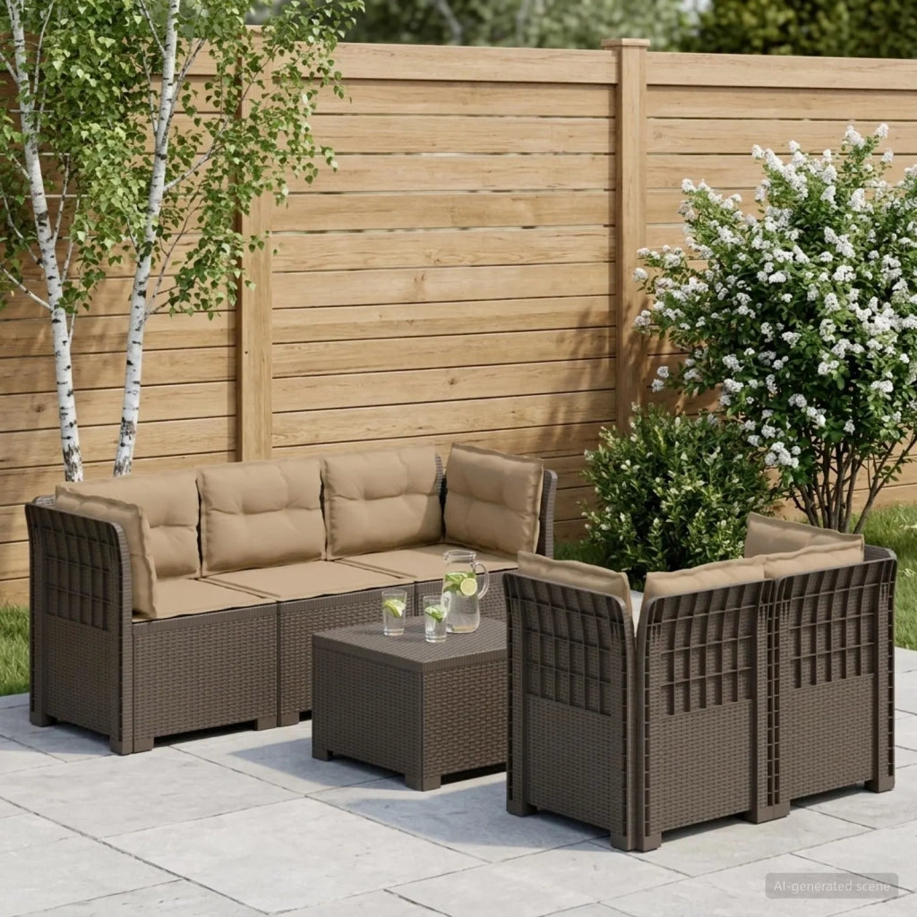 Divano da Giardino 5 Posti con Cuscini Stile Rattan PP 3443920