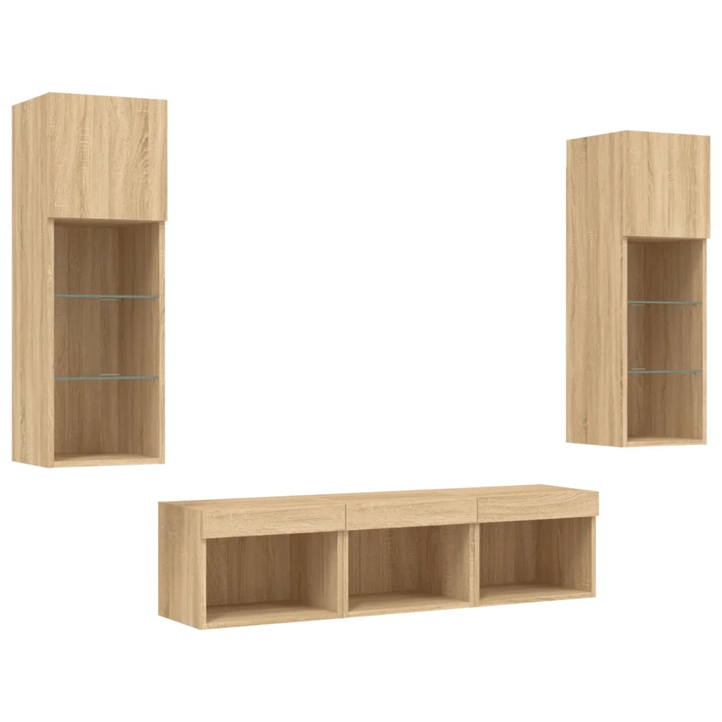 Mobili TV a Muro con LED 5pz-Set di 5 Credenza per TV sospesa Rovere Sonoma Legno Multistrato 108256
