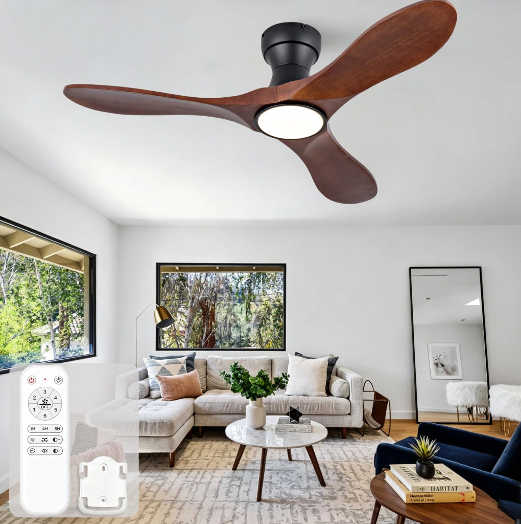Ventilatore da soffitto ULEVR 42 pollici con LED 3CCT dimmerabile, telecomando e 3 pale in legno