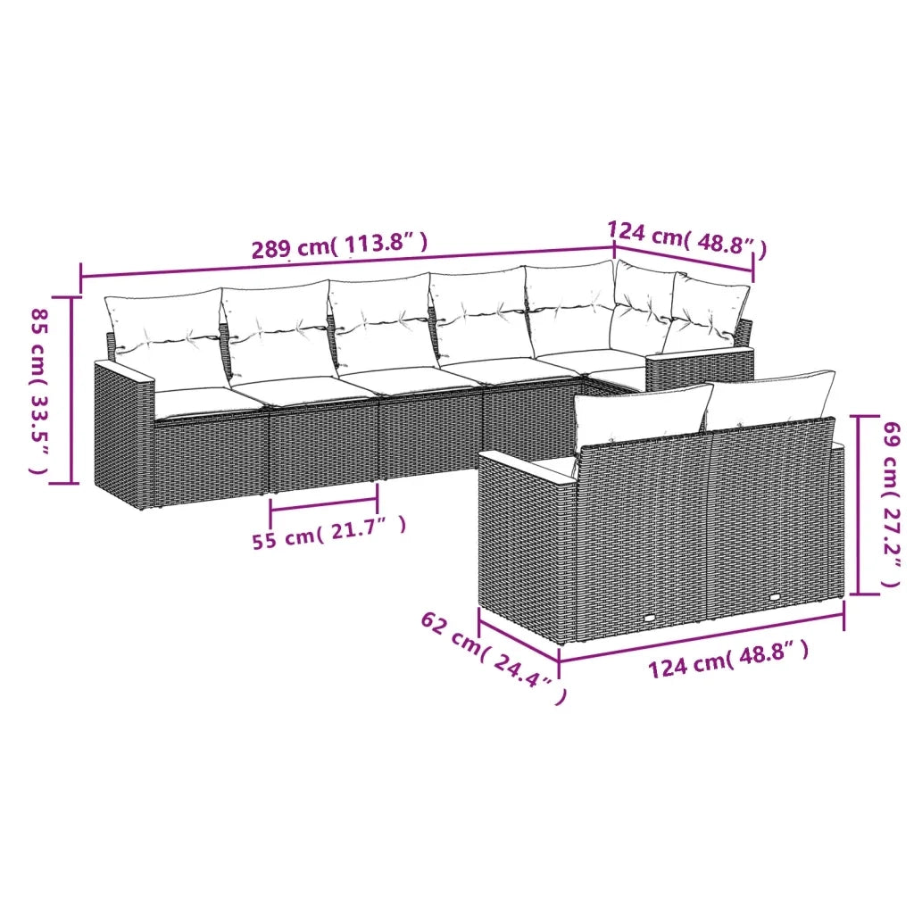 Set Divano da Giardino 8 pz con Cuscini Beige Misto Polyrattan