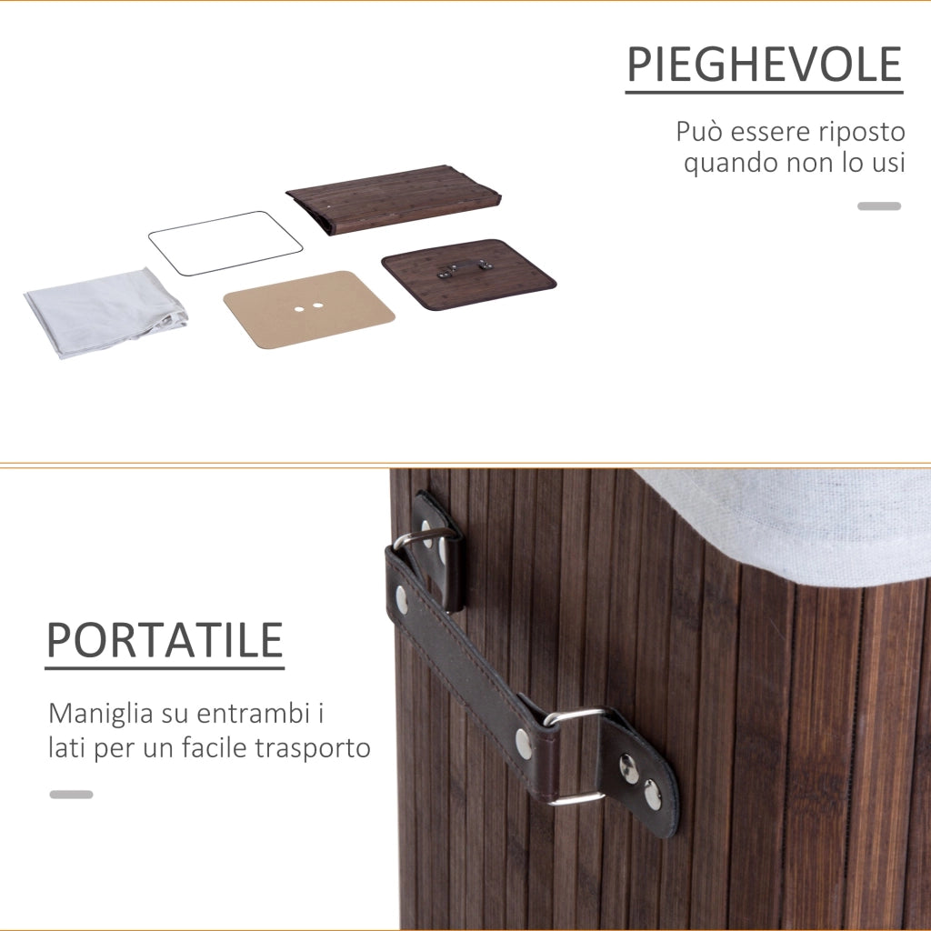 Cesto Portabiancheria 40x30x60 cm in Bambù con Sacco Marrone