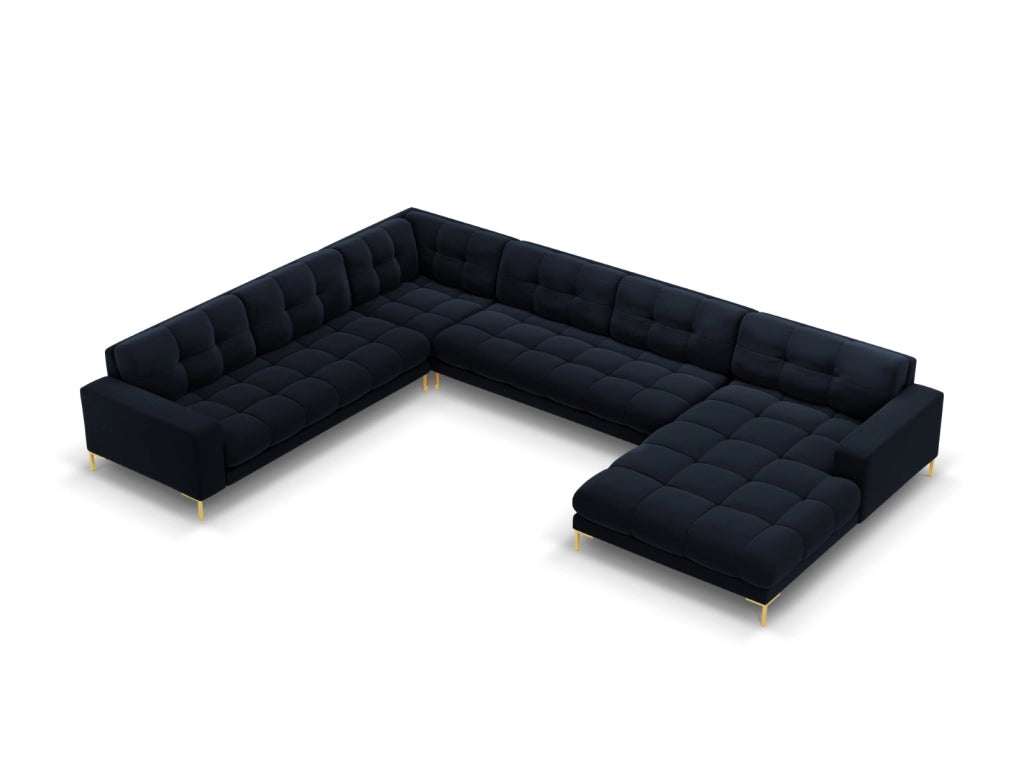 Cosmopolitan Design - Divano panoramico sinistro "Bali" 7 posti in velluto blu scuro 