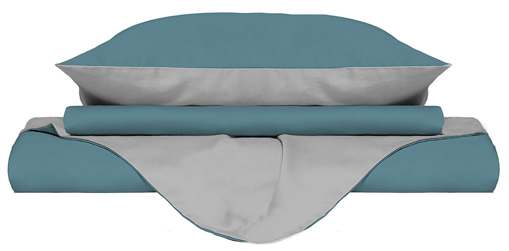 Copripiumino Singolo con Sacco e Federe Doubleface Ottanio/Grigio Chiaro