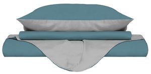 Copripiumino Singolo con Sacco e Federe Doubleface Ottanio/Grigio Chiaro