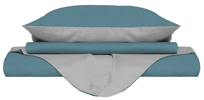 Copripiumino Singolo con Sacco e Federe Doubleface Ottanio/Grigio Chiaro