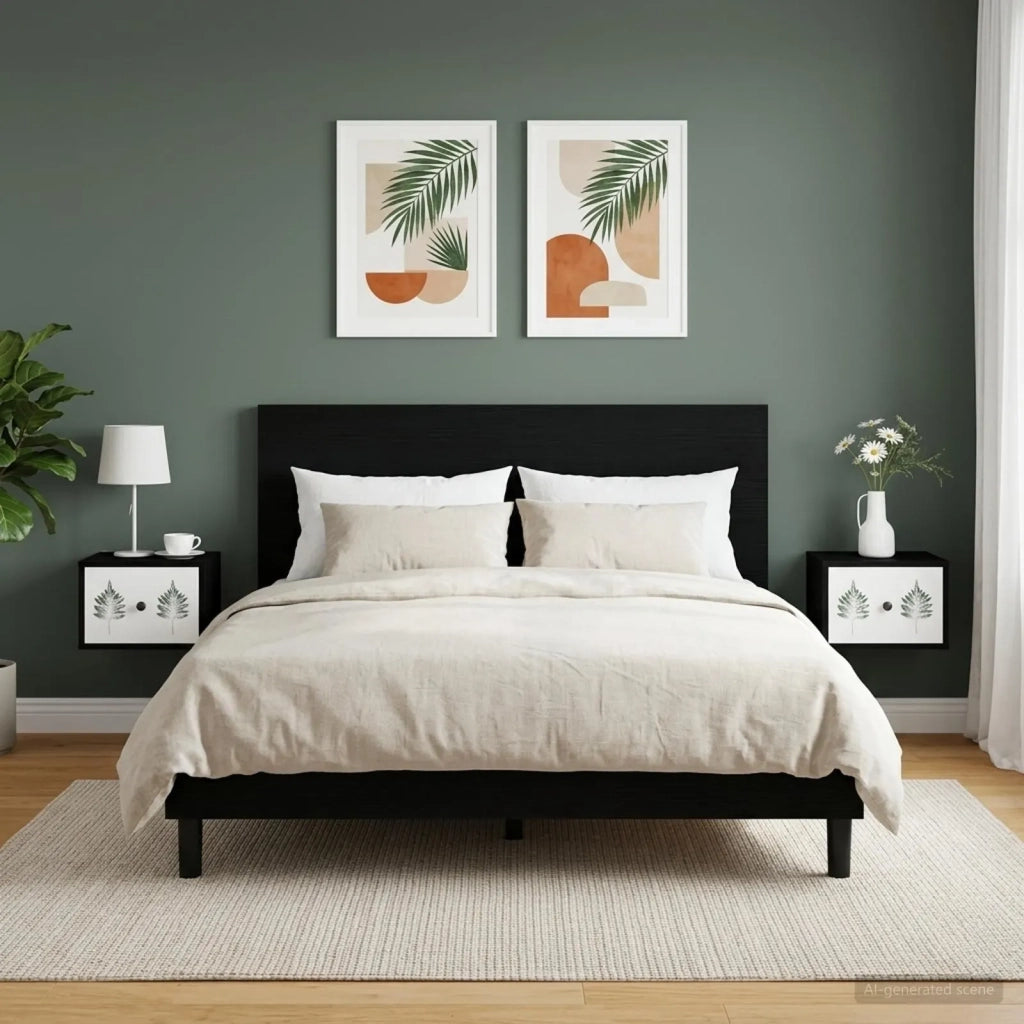 Mobiletto da comodino a parete HANAU 2 pz Rovere Nero 8007496