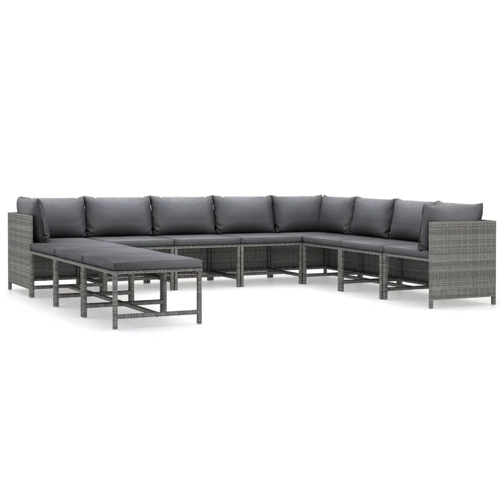 Set Divani da Giardino 11 pz con Cuscini in Polyrattan Grigio 3059775