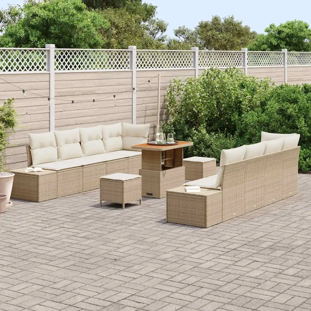 Set Divano da Giardino con cuscino 11 pcs Beige polyrattan