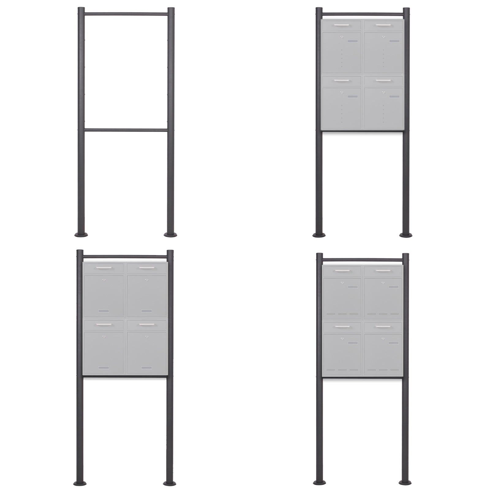 Telaio di supporto per 4 cassette postali singole, verniciato a polvere antracite, per condomini