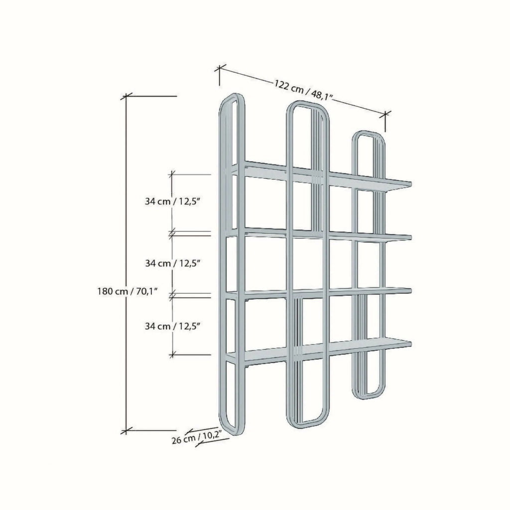 Libreria Angylla, Scaffale da ufficio, Mobile portalibri, Biblioteca, 125x28h180 cm, Oro