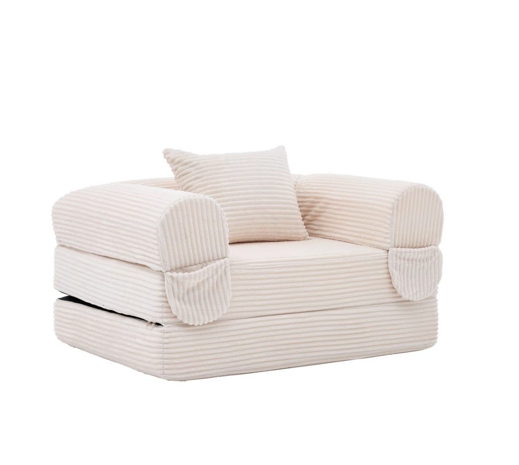Poltrona letto singola trasformabile in velluto a coste beige