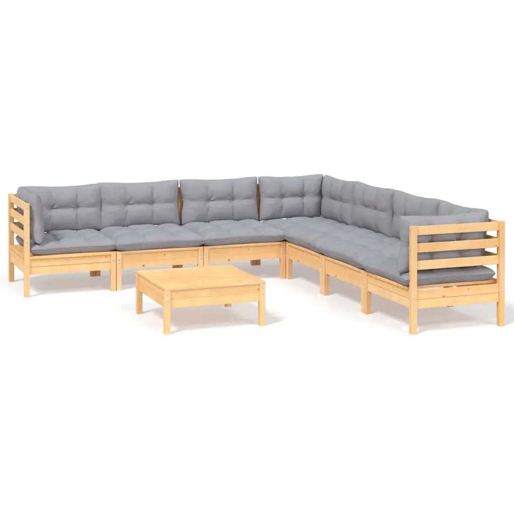 Set Divani da Giardino 8 pz con Cuscini Grigi Massello di Pino cod mxl 42507