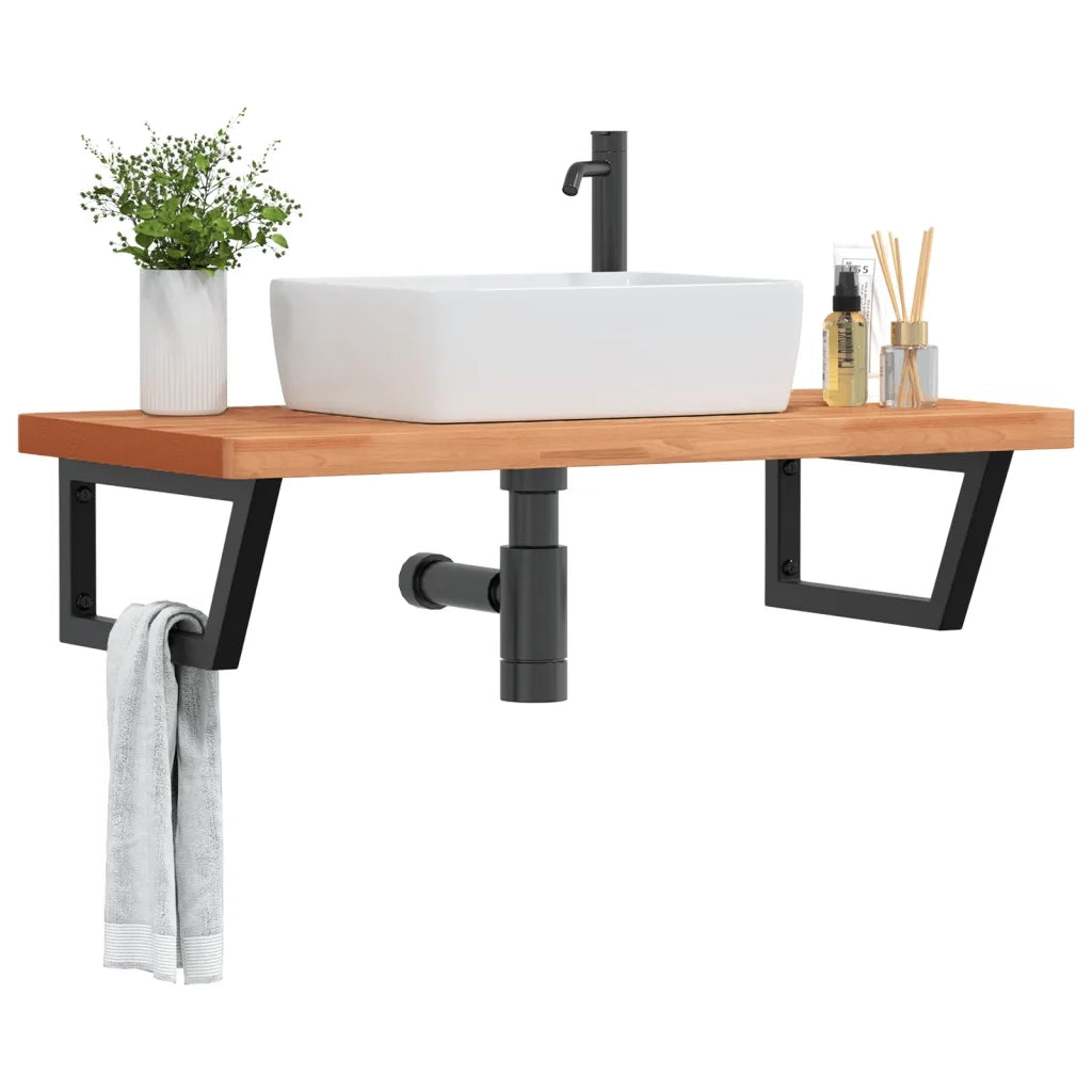 Ripiano a Parete per Lavabo-Mensole a Muro in Acciaio e Massello di Faggio 482604