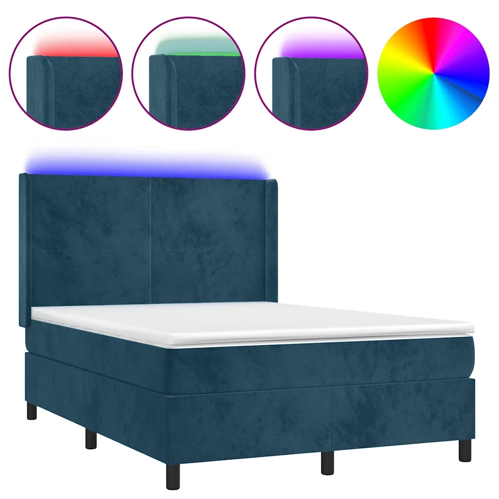 Letto a Molle con Materasso e LED Blu Scuro 140x190 cmcod mxl 123356