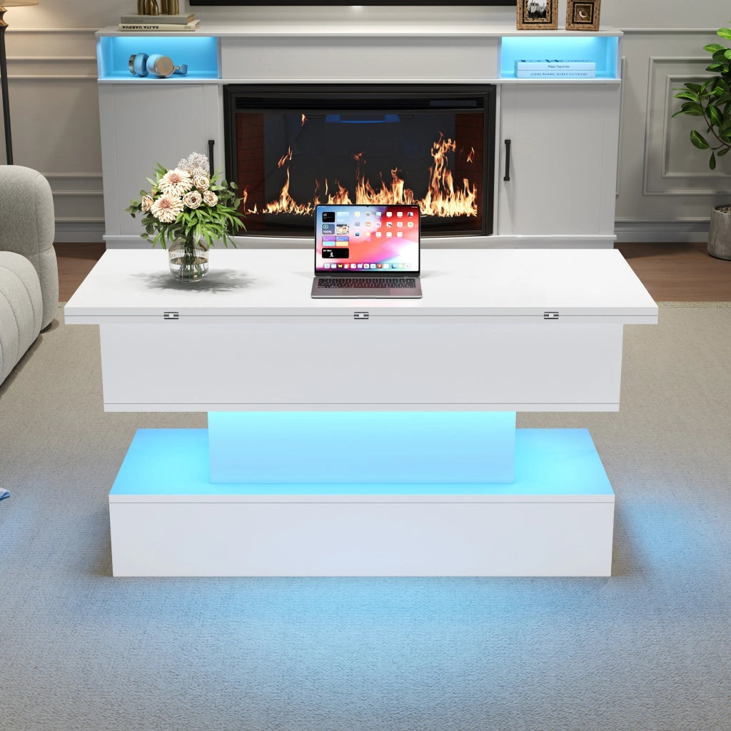 TAVOLO da caffè sollevabile 100x50x51,5 cm Bianco con presa USB-C