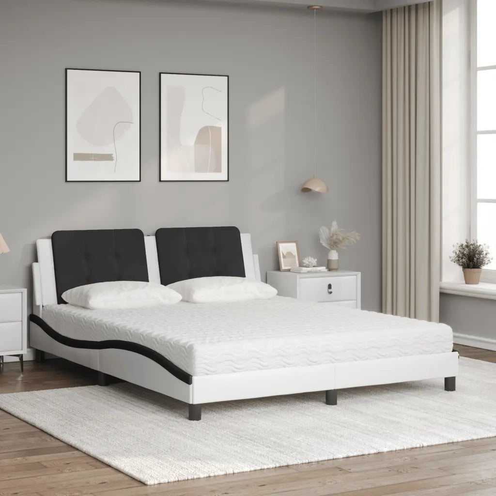 Letto con Materasso Zadar Bianco e Nero 160x200cm Similpelle 3208879