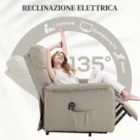 Poltrona Alzapersona Elettrica Reclinabile con Poggiapiedi, Telecomando  e Tasca, Beige