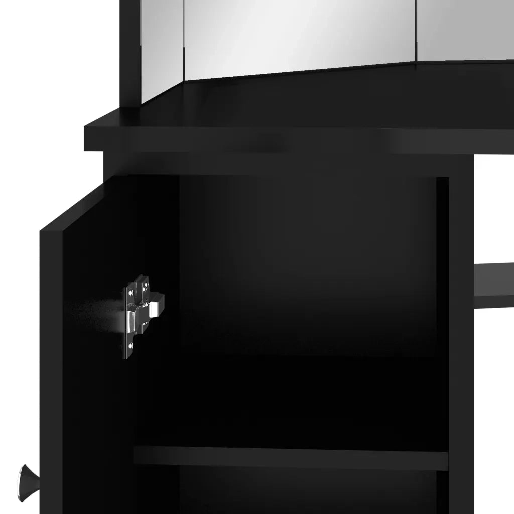 Tavolino da Trucco-Toeletta Angolare con LED Nero 111x54x141,5 cm