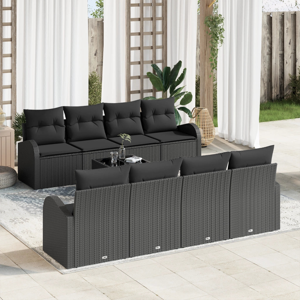 Set di SofÃ  da Giardino 9 Pezzi con Cuscini Nero Polyrattan
