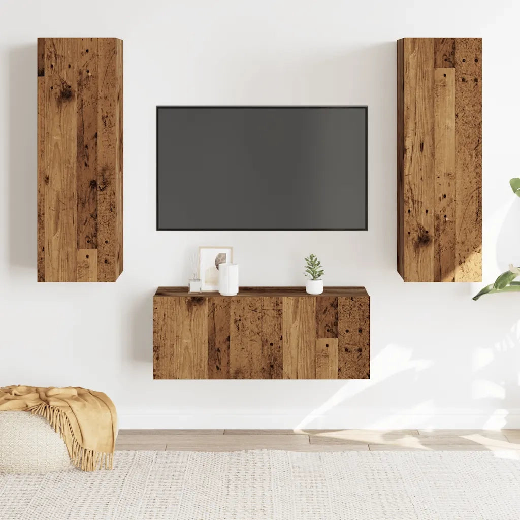 Mobili TV a Parete 3 pz | Armadietto TV | Mobile Porta TV Legno Antico in Legno Multistrato