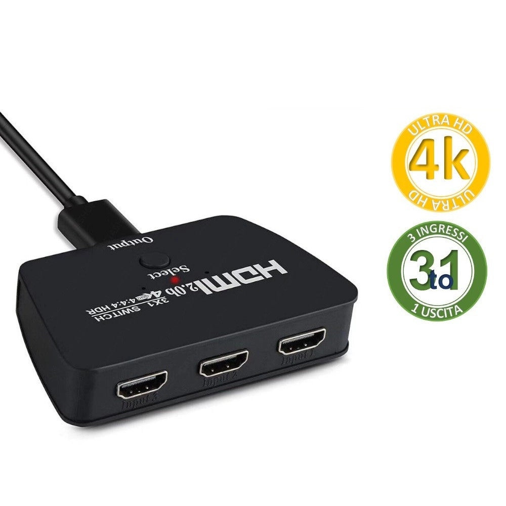 Trade Shop - Commutatore Switch Hdmi 3 Ingressi 1 Uscita Ultrahd 4k Pulsante Selezione Q-a137 -