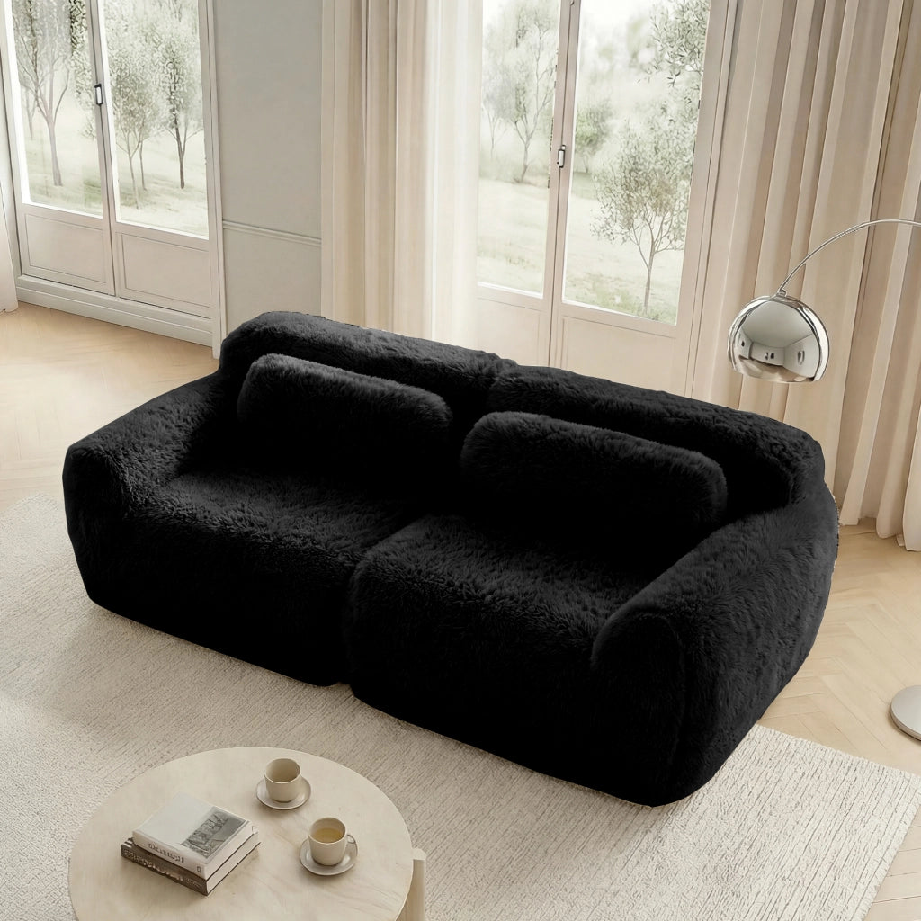 OKWISH Divano Modulare 2 Posti, Design Senza Struttura Componibile con Cuscini e Base Antiscivolo, Peluche, Nero