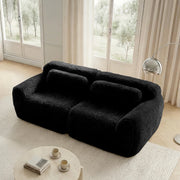 OKWISH Divano Modulare 2 Posti, Design Senza Struttura Componibile con Cuscini e Base Antiscivolo, Peluche, Nero